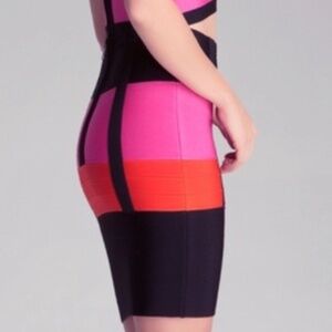 bebe Bandage Pencil Skirt - Black/Pink/Red
